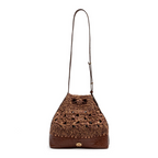BUCKET CAMELLIA MESCLA COURO CASTANHO RAFIA LEITE