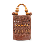 BOLSA BUCKET CORA RAFIA CASTANHO CACAU