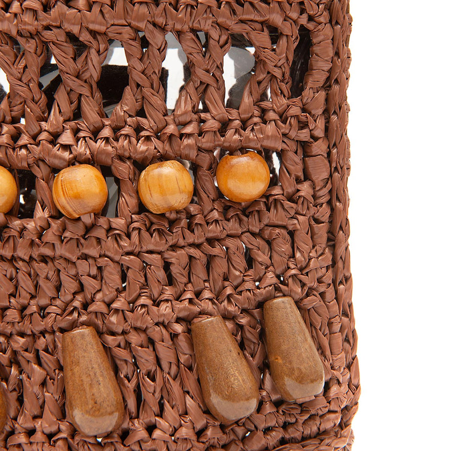 BOLSA BUCKET CORA RAFIA CASTANHO CACAU