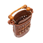 BOLSA BUCKET CORA RAFIA CASTANHO CACAU