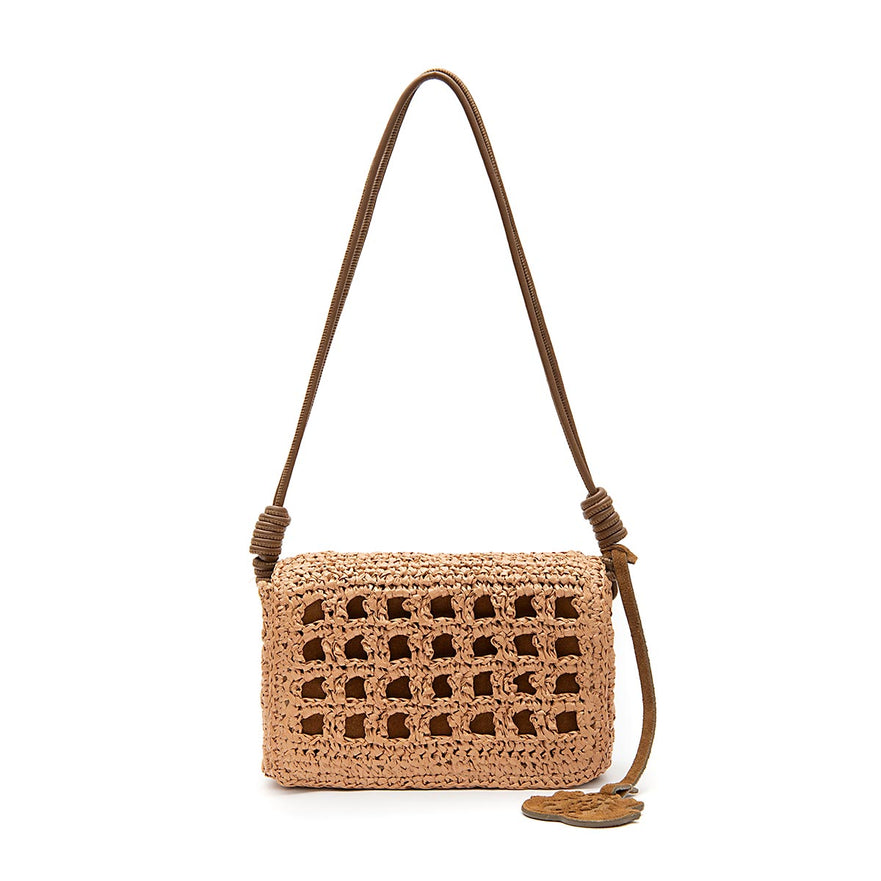BOLSA FLAP CROCHE IARA CAFÉ LEITE