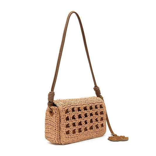 BOLSA FLAP CROCHE IARA CAFÉ LEITE