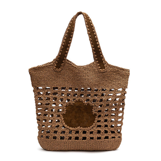 BOLSA MAXI SHOPPER EM RÁFIA CAFÉ COM LEITE