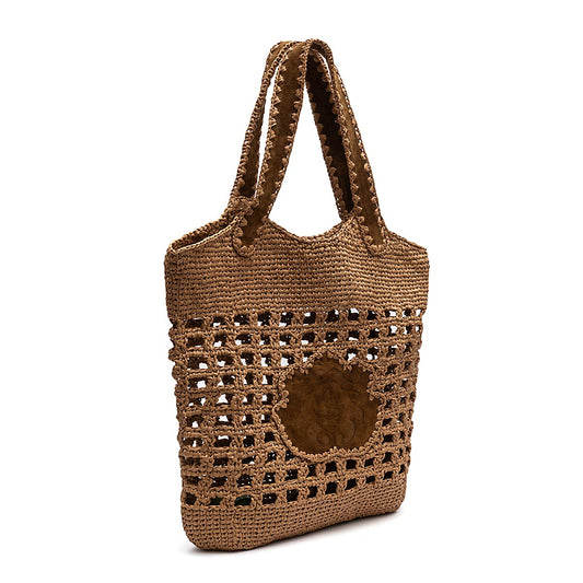 BOLSA MAXI SHOPPER EM RÁFIA CAFÉ COM LEITE