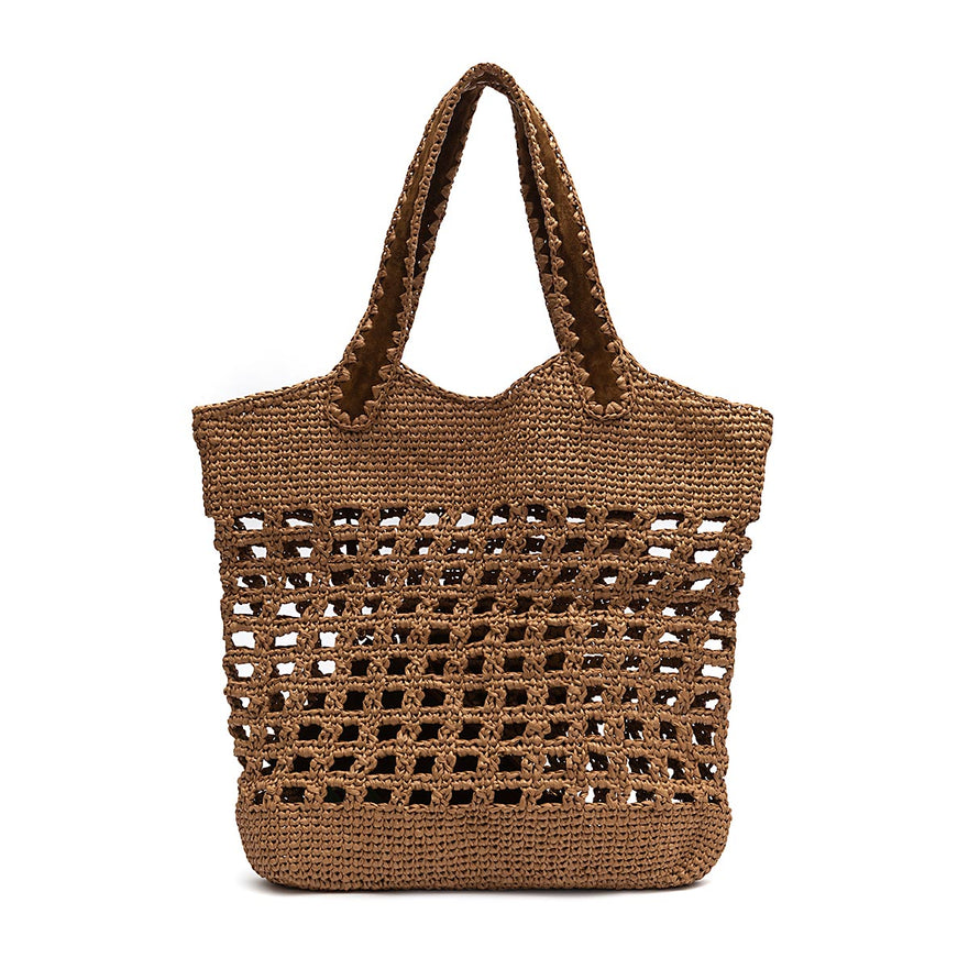 BOLSA MAXI SHOPPER EM RÁFIA CAFÉ COM LEITE