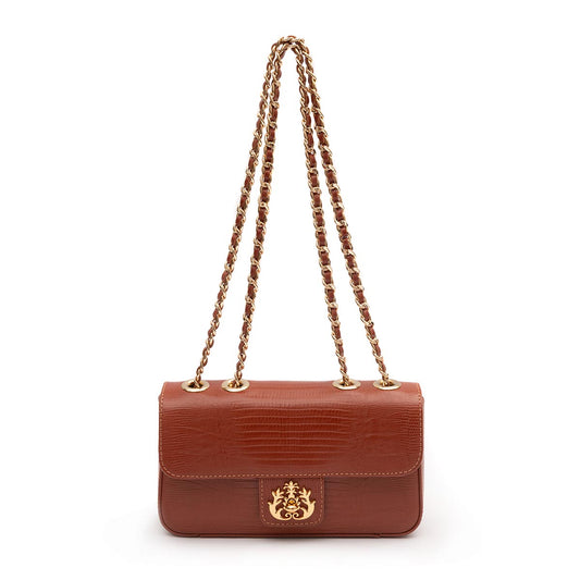 BOLSA ANNE EM COURO LIZARD JASPE OURO