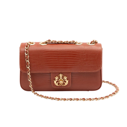 BOLSA ANNE EM COURO LIZARD JASPE OURO