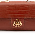 BOLSA ANNE EM COURO LIZARD JASPE OURO