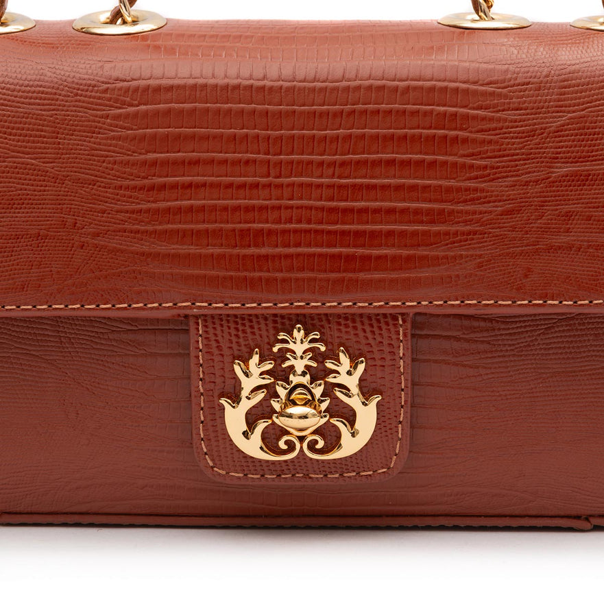 BOLSA ANNE EM COURO LIZARD JASPE OURO