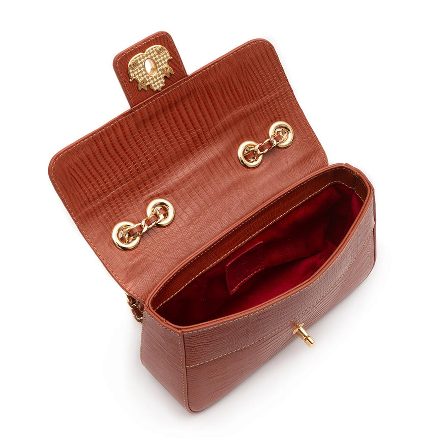 BOLSA ANNE EM COURO LIZARD JASPE OURO