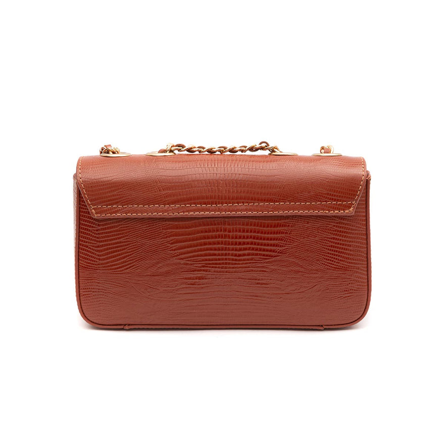 BOLSA ANNE EM COURO LIZARD JASPE OURO