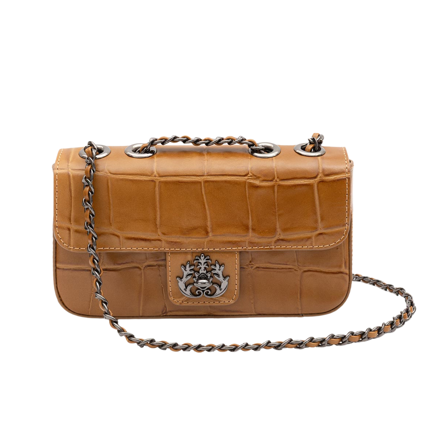 BOLSA ANNE EM COURO CAIMAN MEL ONIX