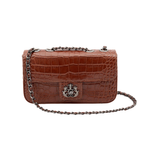 BOLSA ANNE EM COURO NEW CROCO CASTANHO ONIX