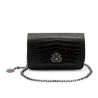BOLSA CARTEIRA COM CORRENTE TRANSVERSAL FOREVER NEW CROCO PRETO ONIX