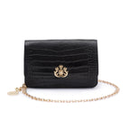 BOLSA CARTEIRA COM CORRENTE TRANSVERSAL FOREVER NEW CROCO PRETO OURO