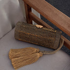 BOLSA CLUTCH CILÍNDRICA MÉDIA DE CRISTAIS OURO