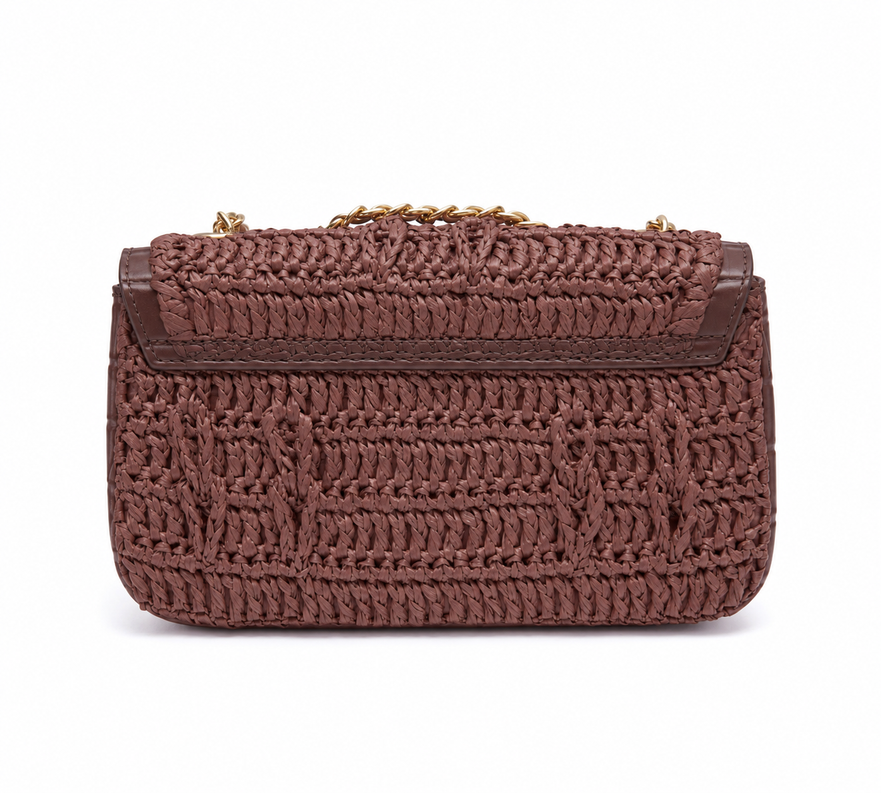 BOLSA BAGUETE ANNE PEQUENA CROCHÊ CANELA
