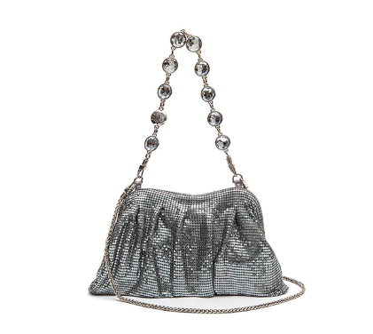BOLSA POUCH MALHA METÁLICA SHOULDER DE CRISTAIS