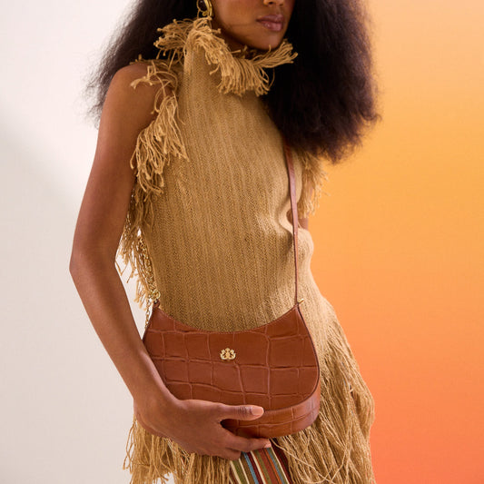 FOREVER SHOULDER BAG CAIMAN PECAN GOLD