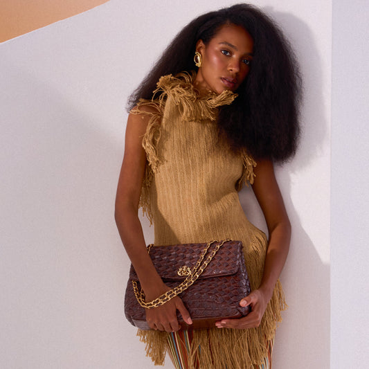 HELLEN MEDIUM PINE NUT LEATHER AND RAFFIA WOVEN BAG