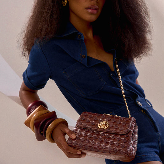 HELEN LEATHER AND RAFFIA SMALL PINE NUT BRAID BAG