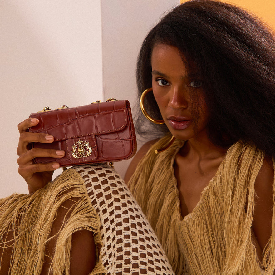 MINI ANNE CINNAMON LEATHER BAGUETTE BAG