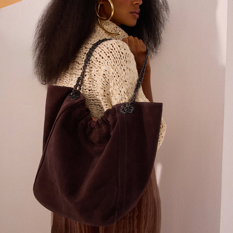 PETRA SHOPPING BAG SUEDE ESPRESSO ONYX