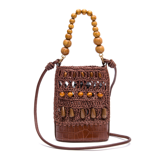 CORA COCOA RAFFIA BUCKET BAG