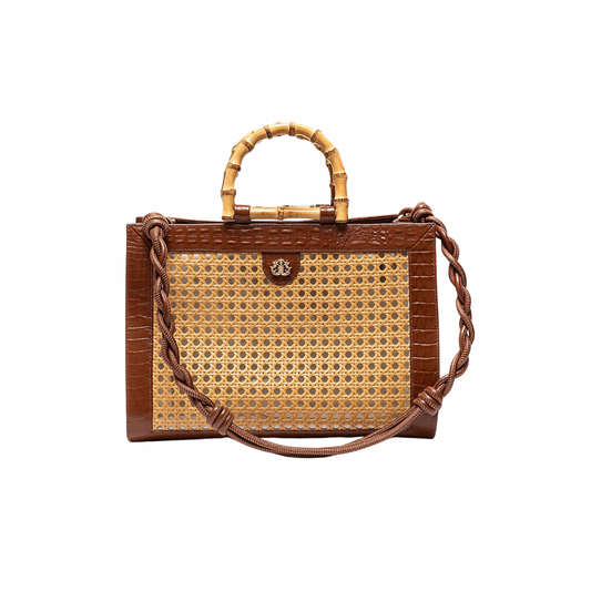 DIANA MAXI LEATHER BAG WITH MAXI CROCODILE PRINT IN PINHÃO