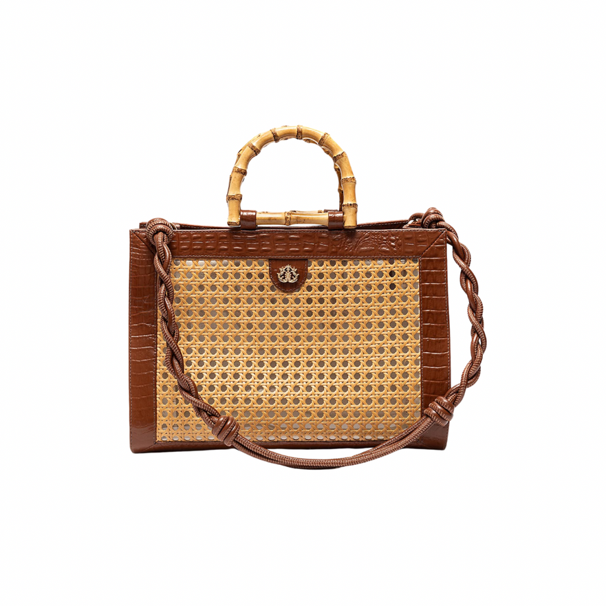 DIANA MAXI LEATHER BAG WITH MAXI CROCODILE PRINT IN PINHÃO