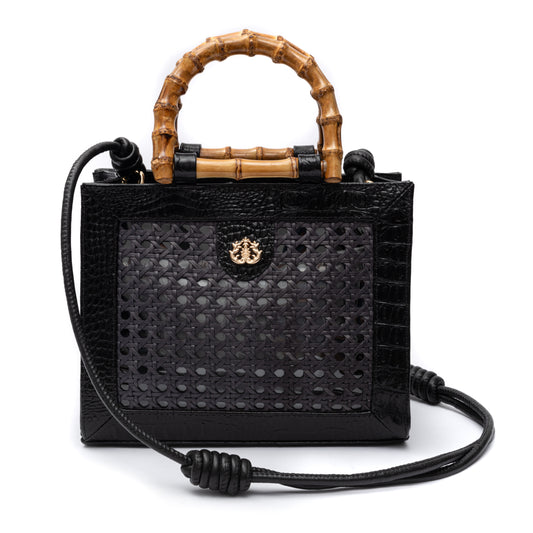 Bolsa Diana Média PALHA SEXTAVADA e Couro MAXI CROCO PRETA