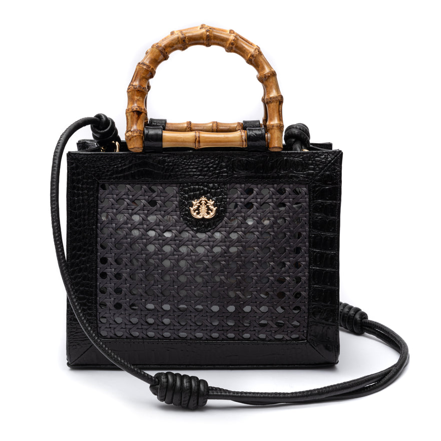 Bolsa Diana Média PALHA SEXTAVADA e Couro MAXI CROCO PRETA