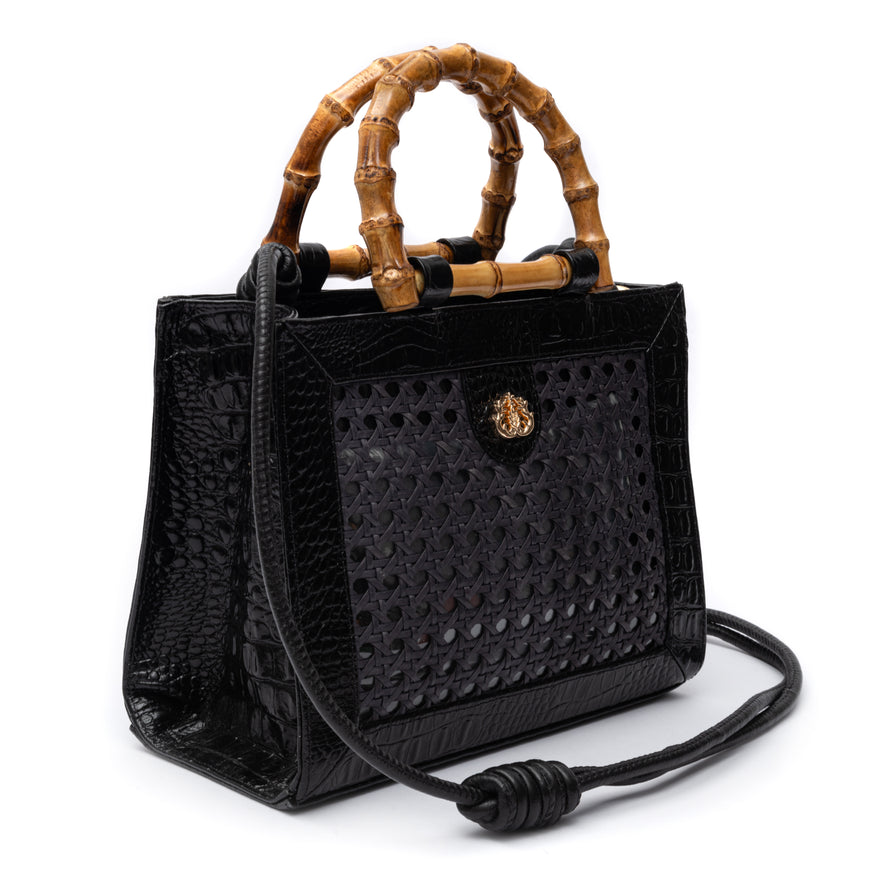 Bolsa Diana Média PALHA SEXTAVADA e Couro MAXI CROCO PRETA