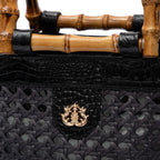 Bolsa Diana Média PALHA SEXTAVADA e Couro MAXI CROCO PRETA