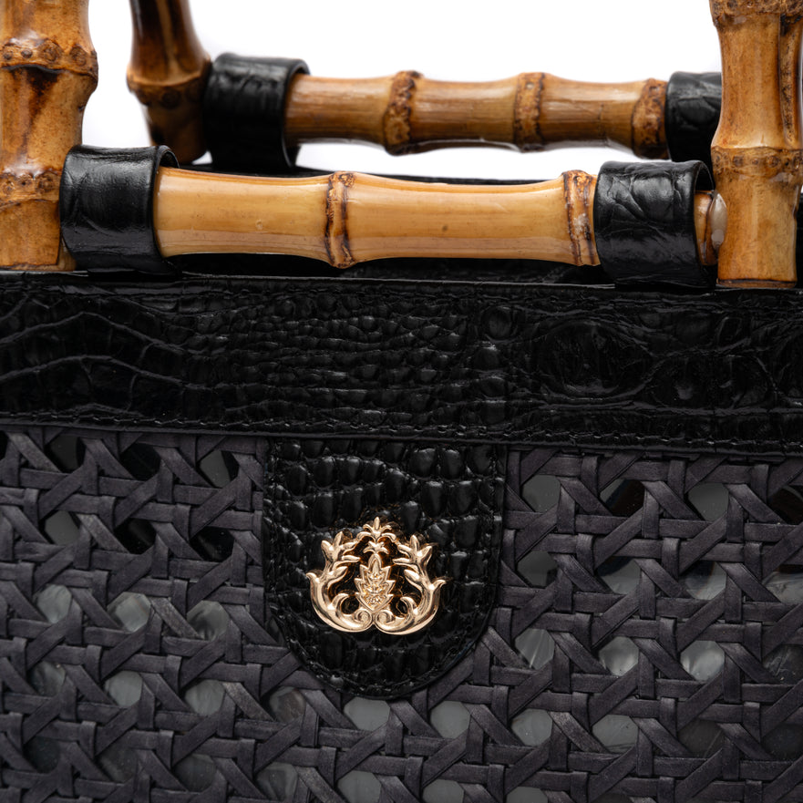 Bolsa Diana Média PALHA SEXTAVADA e Couro MAXI CROCO PRETA
