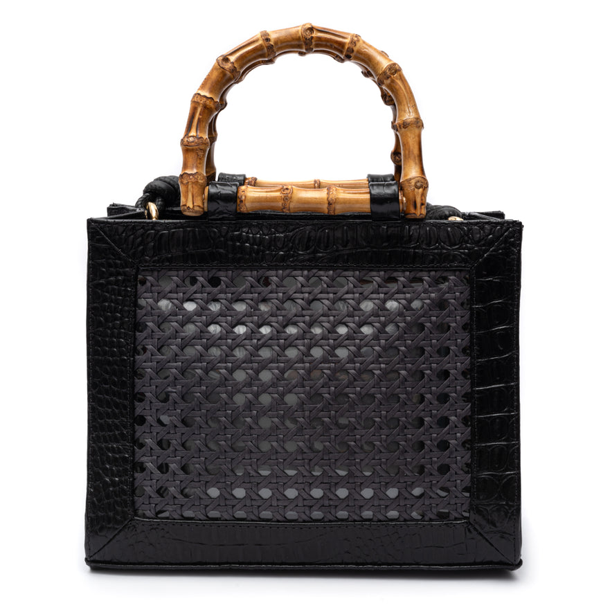 Bolsa Diana Média PALHA SEXTAVADA e Couro MAXI CROCO PRETA