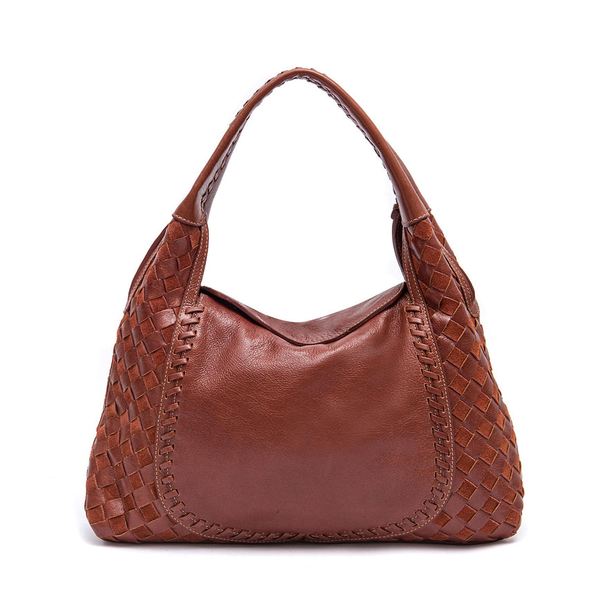 BOLSA ÍSIS WOVEN HOBO TRESSÊ MÉDIA COURO CANELA