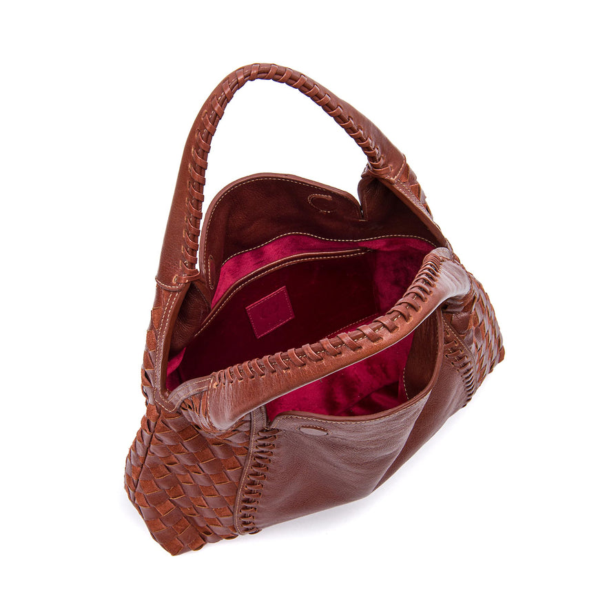 BOLSA ÍSIS WOVEN HOBO TRESSÊ MÉDIA COURO CANELA