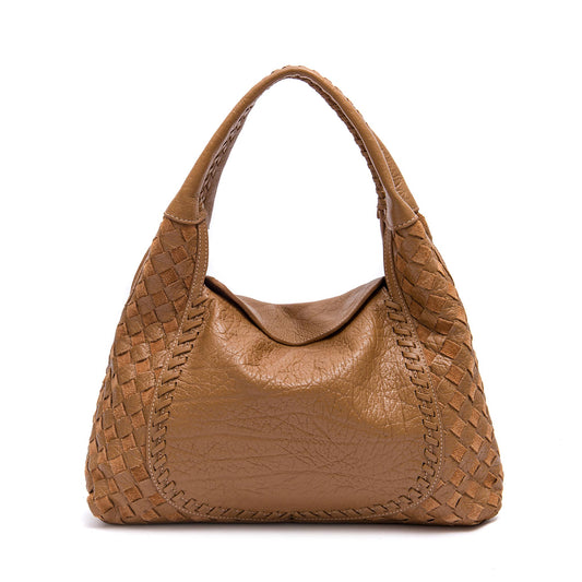 BOLSA ÍSIS WOVEN HOBO TRESSÊ MÉDIA COURO AMENDOA
