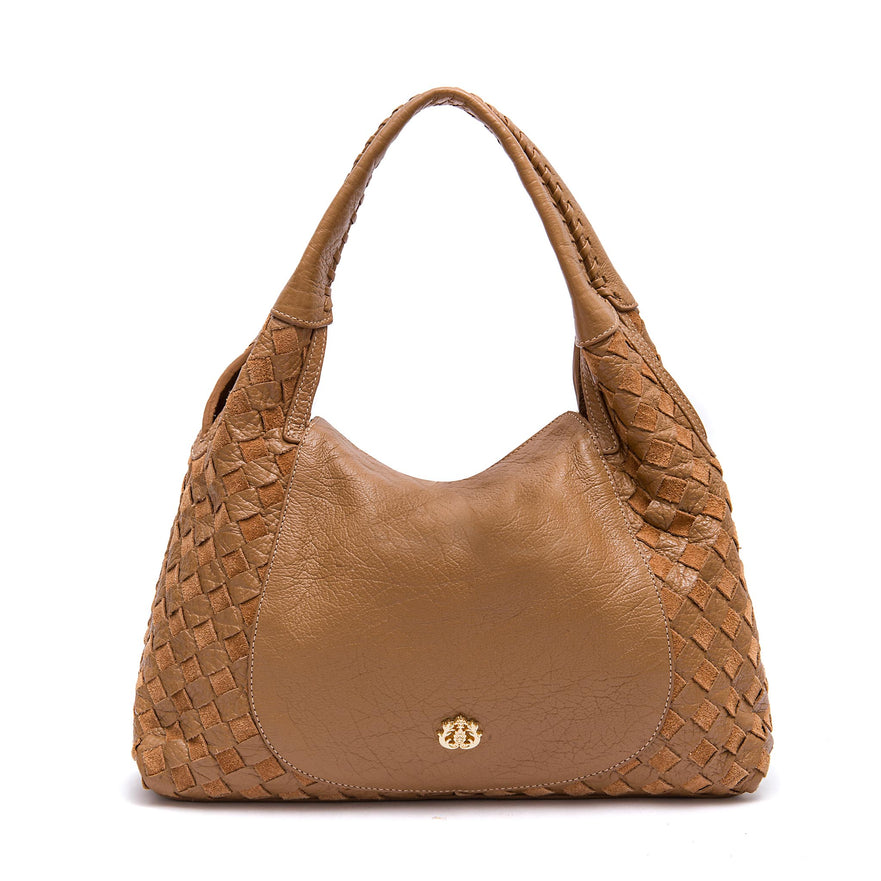 BOLSA ÍSIS WOVEN HOBO TRESSÊ MÉDIA COURO AMENDOA