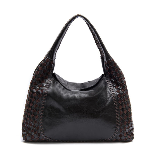 BOLSA HOBO ÍSIS WOVEN MAXI COURO TRESSÊ PRETO