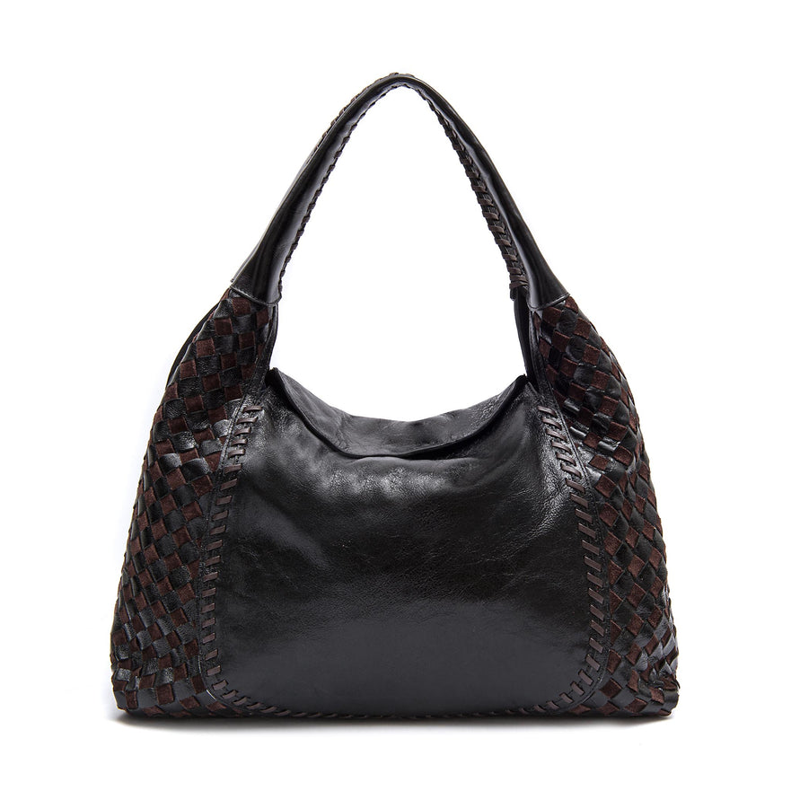 BOLSA HOBO ÍSIS WOVEN MAXI COURO TRESSÊ PRETO