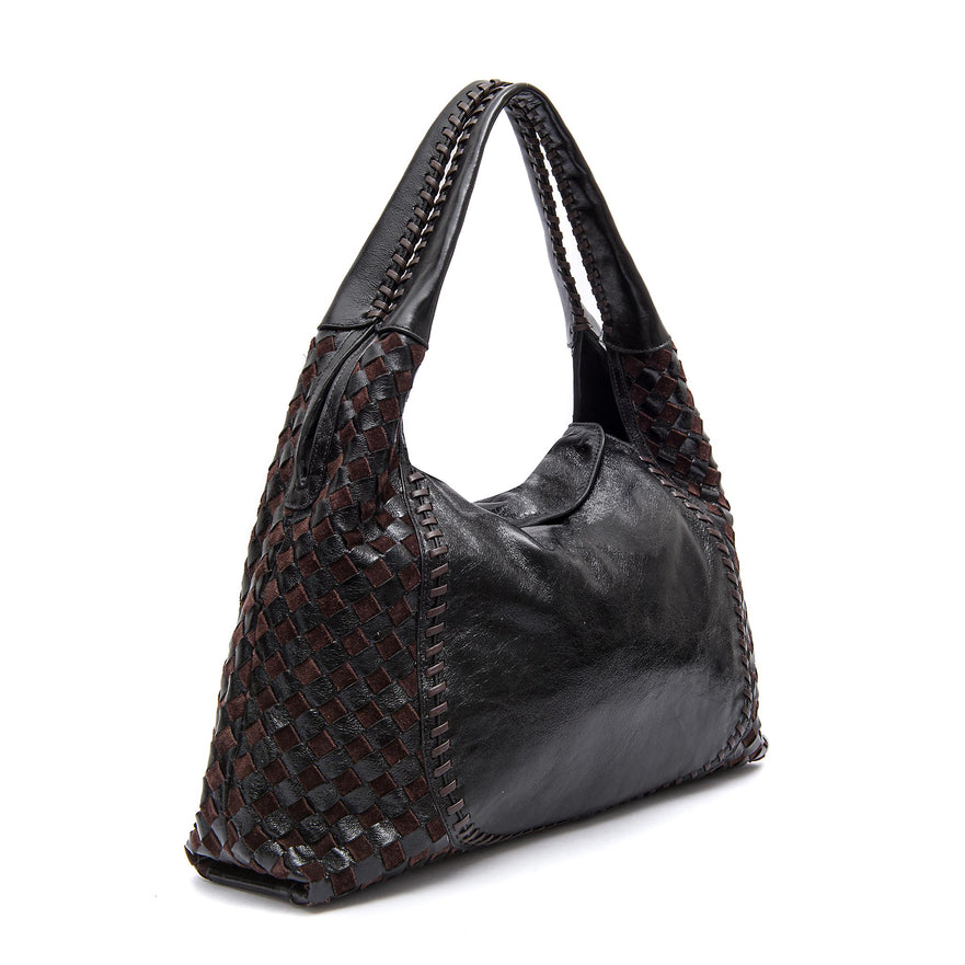 BOLSA HOBO ÍSIS WOVEN MAXI COURO TRESSÊ PRETO