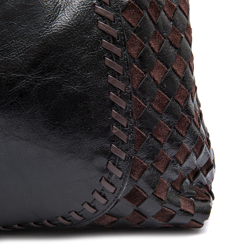 BOLSA HOBO ÍSIS WOVEN MAXI COURO TRESSÊ PRETO