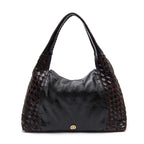 BOLSA HOBO ÍSIS WOVEN MAXI COURO TRESSÊ PRETO
