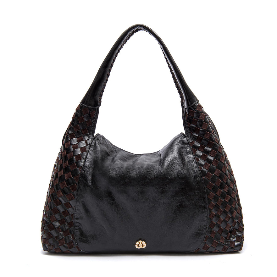 BOLSA HOBO ÍSIS WOVEN MAXI COURO TRESSÊ PRETO