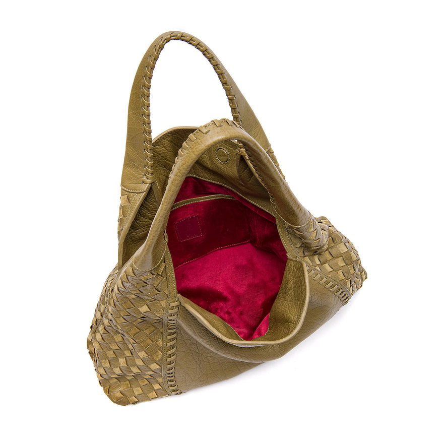 BOLSA HOBO ÍSIS WOVEN MAXI COURO TRESSÊ PISTACHE