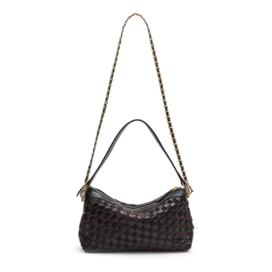 BOLSA ÍSIS WOVEN SHOULDER COURO TRESSÊ PEQUENE PRETA