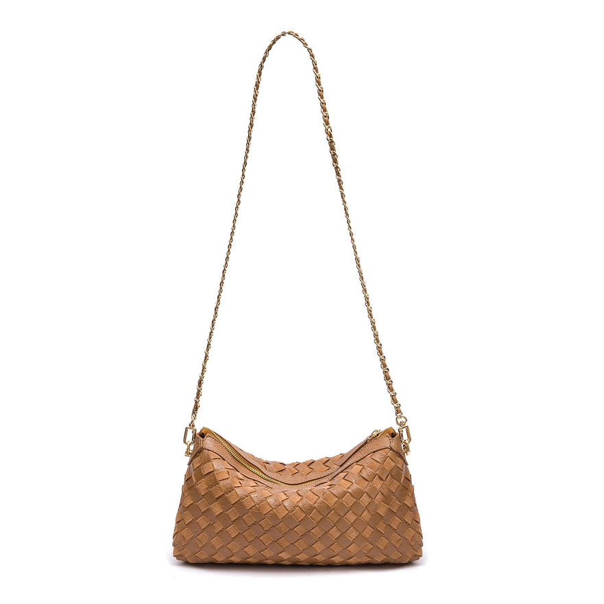 BOLSA ÍSIS WOVEN SHOULDER COURO TRESSÊ PEQUENE AMÊNDOA