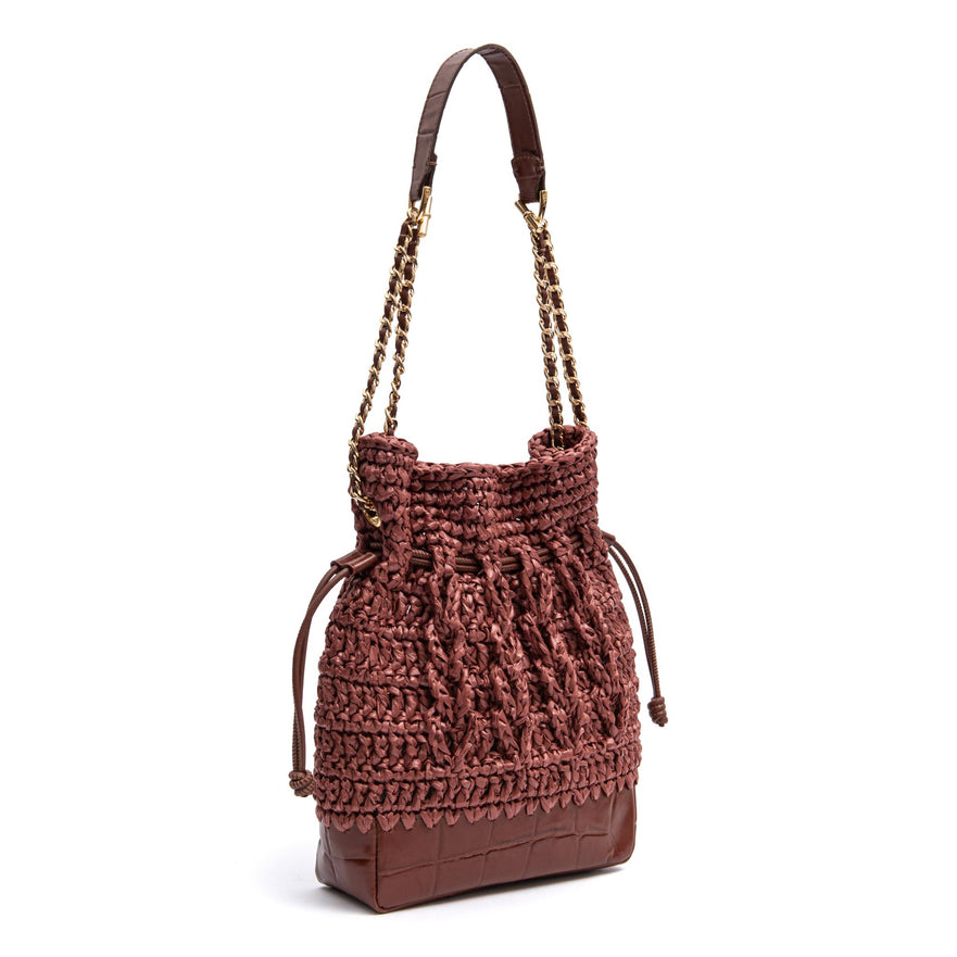 BOLSA TOTE SAVANA PEQUENA RÁFIA COURO CANELA